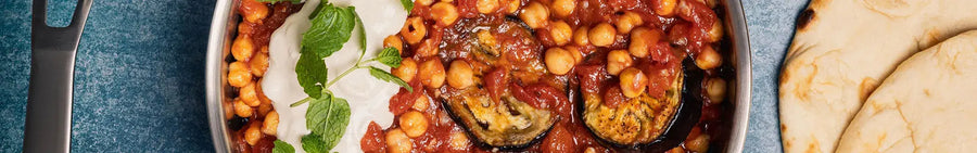 Roasted Aubergine with a Spicy Chickpea and Tomato Sauce