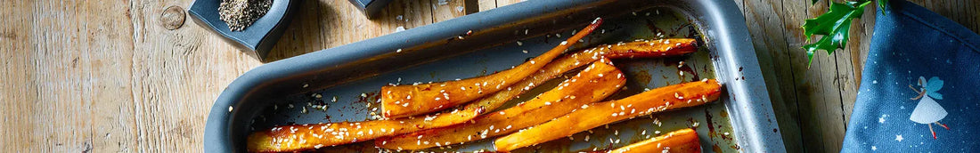 Roast Parsnips with Miso, Maple Syrup and Toasted Sesame Dressing
