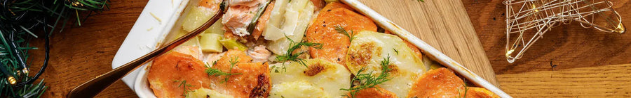 Salmon, Leek and Sweet Potato Gratin