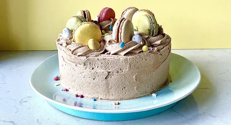 Easter Macaron Cake with Peanut Butter Frosting