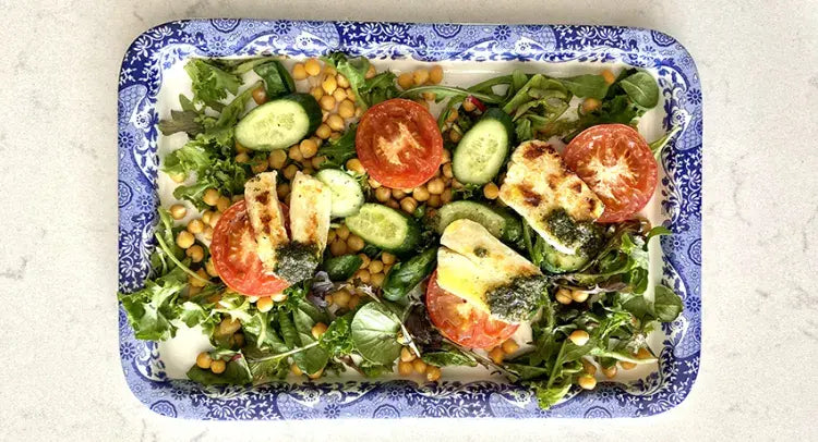 Griddled Halloumi, Tomato and Chickpea Salad from Facebook Live with Naomi Hansell