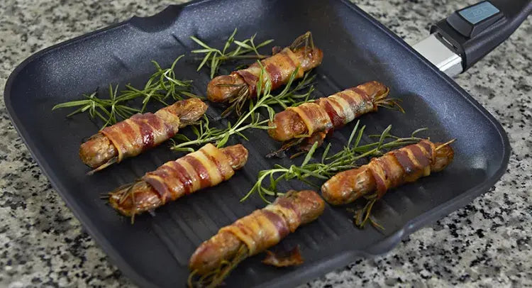 Rayburn Bacon Wrapped Sausages with Honey and Rosemary