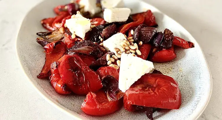 Roasted Red Peppers with Feta and Toasted Pine Nuts from Facebook Live with Naomi Hansell