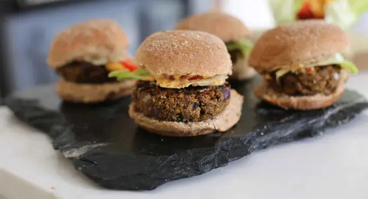 Sweet Potato and Mushroom Burger with a Creamy Chipotle Sauce