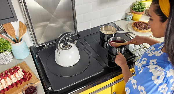 Controllable cast-iron hotplate and two-zone induction hob